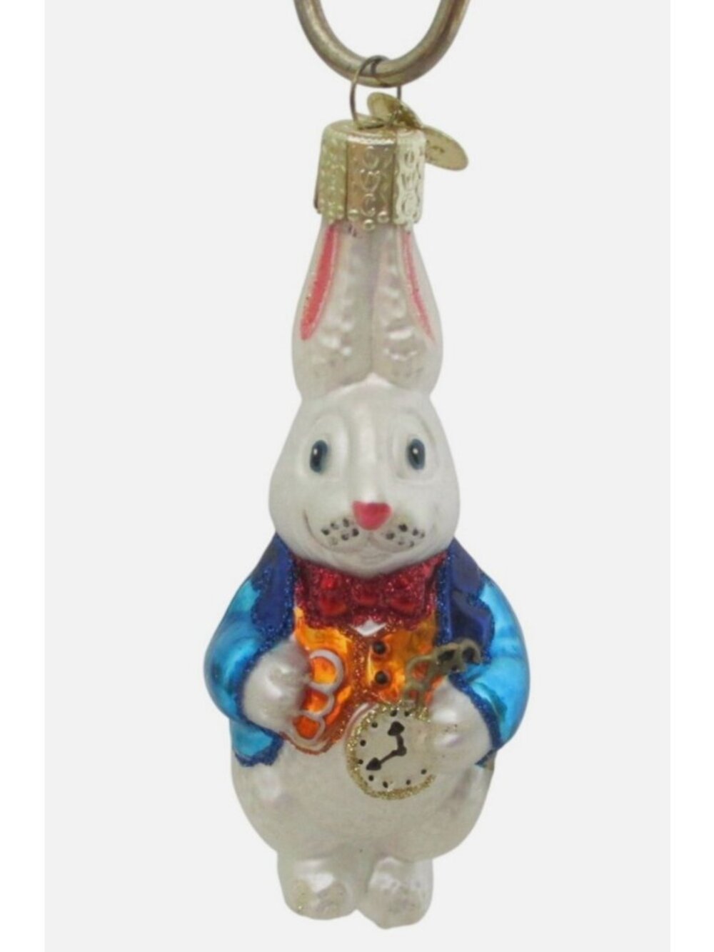 White Rabbit Glass Ornament Vintage OWC 4" Tall Alice In Wonderland Theme